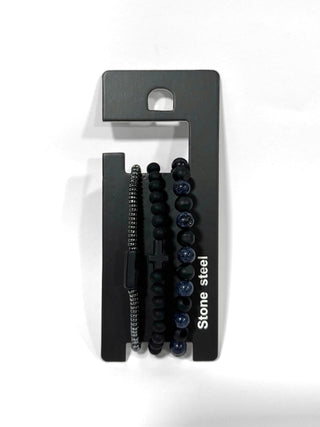 Pulsera combi de cuero y piedras para hombre #5060