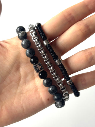 Pulsera combi de acero y piedras para hombre #1256