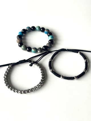 Pulsera combi de acero y piedras para hombre #1252