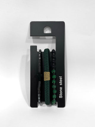 Pulsera combi de cuero y piedras para hombre #5052