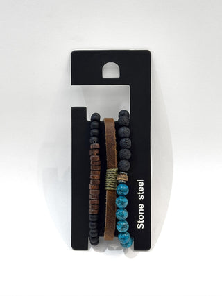 Pulsera combi de cuero y piedras para hombre #5063