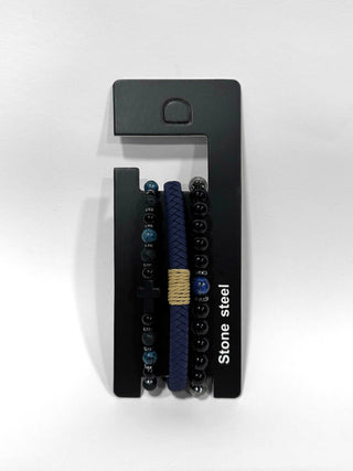 Pulsera combi de cuero y piedras para hombre #5058