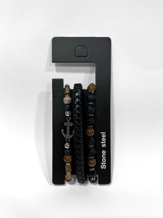 Pulsera combi de cuero y piedras para hombre #5054