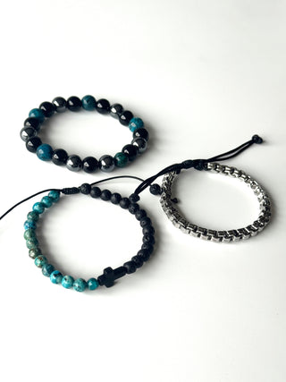Pulsera combi de acero y piedras para hombre #1259