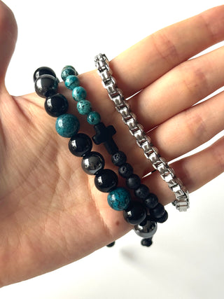 Pulsera combi de acero y piedras para hombre #1259