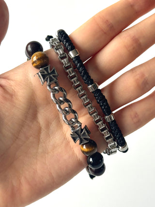 Pulsera combi de acero y piedras para hombre #1244