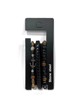 Pulsera combi de cuero y piedras para hombre #5054