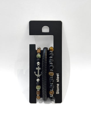 Pulsera combi de cuero y piedras para hombre #5054